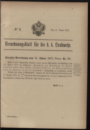 Verordnungsblatt für die Kaiserlich-Königliche Landwehr 18770117 Seite: 1