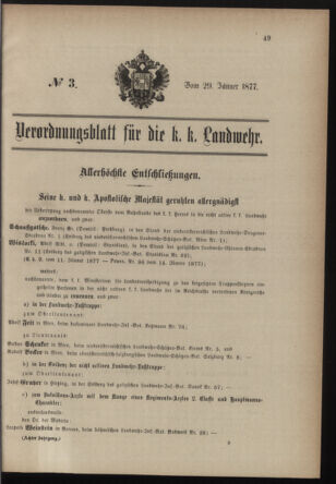 Verordnungsblatt für die Kaiserlich-Königliche Landwehr 18770129 Seite: 1