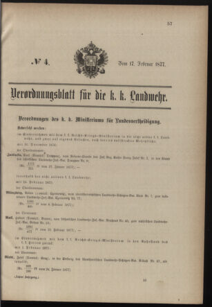 Verordnungsblatt für die Kaiserlich-Königliche Landwehr 18770217 Seite: 1