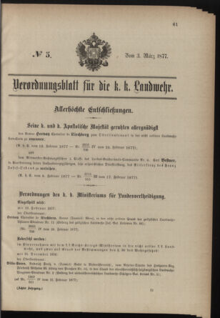 Verordnungsblatt für die Kaiserlich-Königliche Landwehr 18770303 Seite: 1