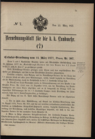 Verordnungsblatt für die Kaiserlich-Königliche Landwehr 18770322 Seite: 1