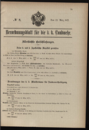 Verordnungsblatt für die Kaiserlich-Königliche Landwehr 18770322 Seite: 5