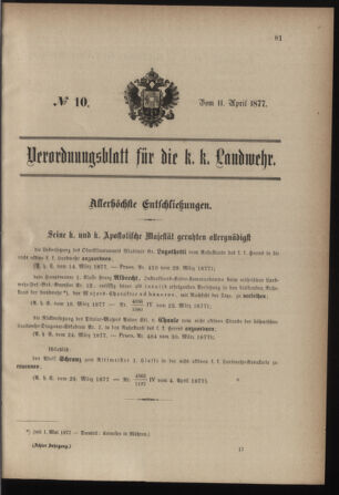 Verordnungsblatt für die Kaiserlich-Königliche Landwehr 18770411 Seite: 1