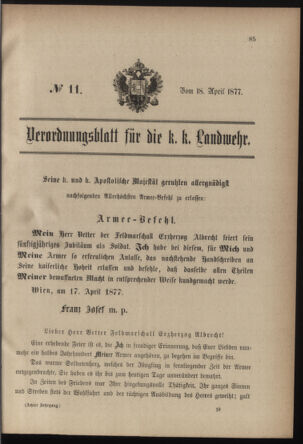 Verordnungsblatt für die Kaiserlich-Königliche Landwehr 18770418 Seite: 1