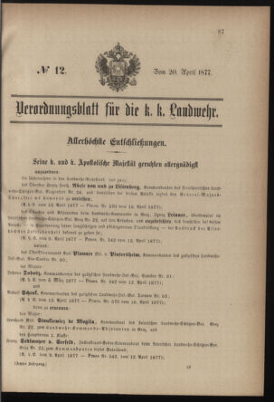 Verordnungsblatt für die Kaiserlich-Königliche Landwehr 18770420 Seite: 1