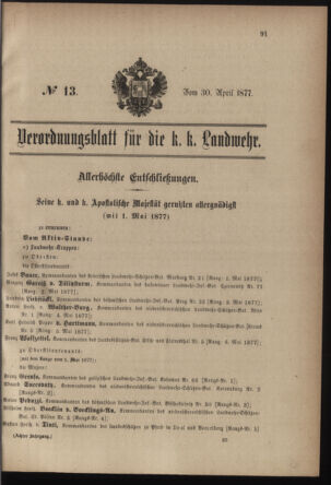 Verordnungsblatt für die Kaiserlich-Königliche Landwehr 18770430 Seite: 1