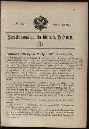 Verordnungsblatt für die Kaiserlich-Königliche Landwehr 18770505 Seite: 1