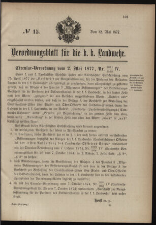 Verordnungsblatt für die Kaiserlich-Königliche Landwehr 18770512 Seite: 1