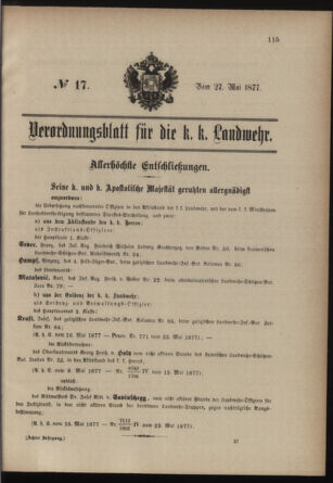 Verordnungsblatt für die Kaiserlich-Königliche Landwehr 18770527 Seite: 1