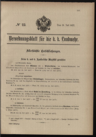 Verordnungsblatt für die Kaiserlich-Königliche Landwehr 18770731 Seite: 1