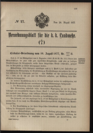 Verordnungsblatt für die Kaiserlich-Königliche Landwehr 18770828 Seite: 1