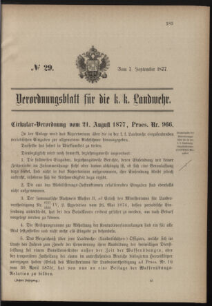 Verordnungsblatt für die Kaiserlich-Königliche Landwehr 18770907 Seite: 1