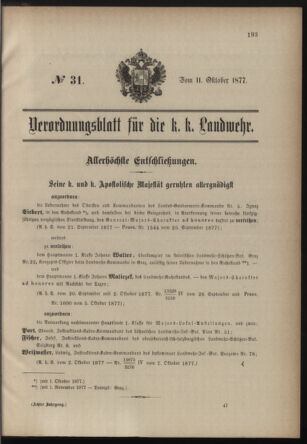 Verordnungsblatt für die Kaiserlich-Königliche Landwehr 18771011 Seite: 1