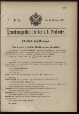 Verordnungsblatt für die Kaiserlich-Königliche Landwehr 18771110 Seite: 1