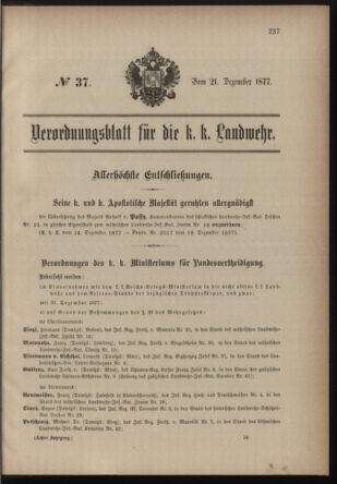 Verordnungsblatt für die Kaiserlich-Königliche Landwehr 18771221 Seite: 1