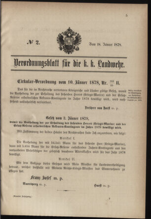 Verordnungsblatt für die Kaiserlich-Königliche Landwehr 18780118 Seite: 1