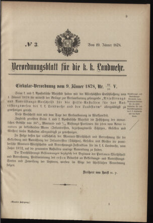 Verordnungsblatt für die Kaiserlich-Königliche Landwehr 18780119 Seite: 1