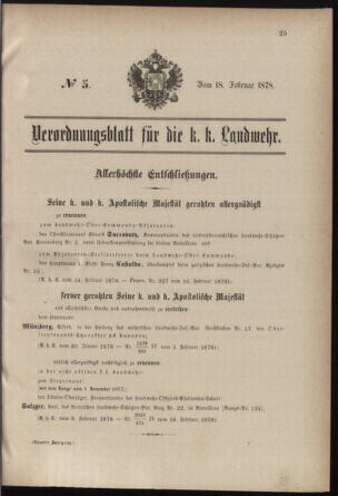 Verordnungsblatt für die Kaiserlich-Königliche Landwehr 18780218 Seite: 1