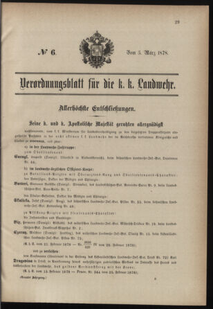 Verordnungsblatt für die Kaiserlich-Königliche Landwehr 18780305 Seite: 1