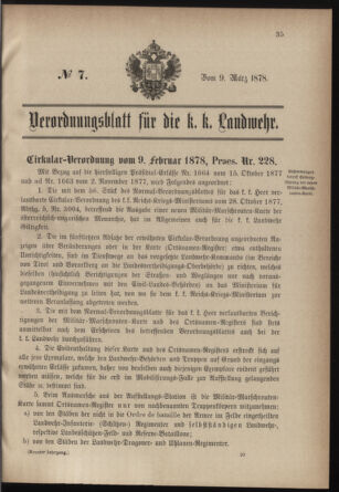 Verordnungsblatt für die Kaiserlich-Königliche Landwehr 18780309 Seite: 1