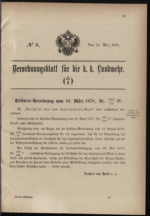 Verordnungsblatt für die Kaiserlich-Königliche Landwehr 18780322 Seite: 1