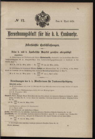 Verordnungsblatt für die Kaiserlich-Königliche Landwehr 18780411 Seite: 1