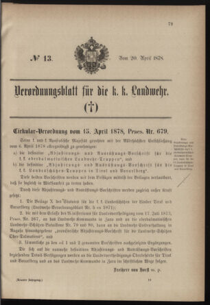 Verordnungsblatt für die Kaiserlich-Königliche Landwehr 18780420 Seite: 1