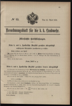 Verordnungsblatt für die Kaiserlich-Königliche Landwehr 18780425 Seite: 1