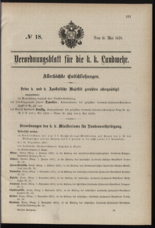 Verordnungsblatt für die Kaiserlich-Königliche Landwehr 18780511 Seite: 1