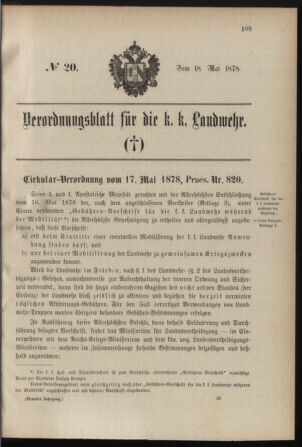 Verordnungsblatt für die Kaiserlich-Königliche Landwehr 18780518 Seite: 1