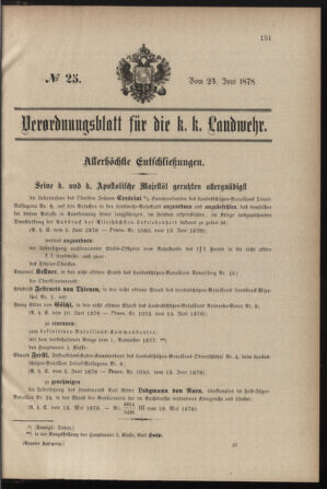 Verordnungsblatt für die Kaiserlich-Königliche Landwehr 18780624 Seite: 1