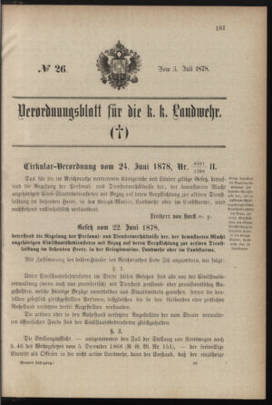 Verordnungsblatt für die Kaiserlich-Königliche Landwehr 18780705 Seite: 1