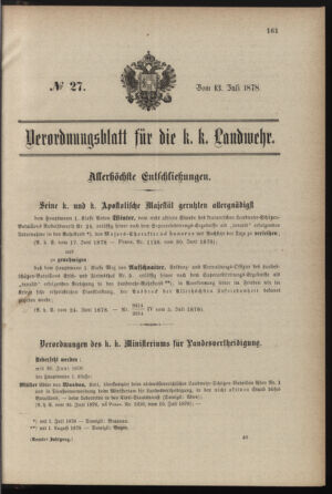 Verordnungsblatt für die Kaiserlich-Königliche Landwehr 18780713 Seite: 1