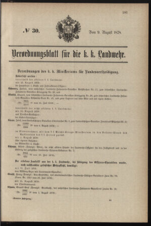 Verordnungsblatt für die Kaiserlich-Königliche Landwehr 18780809 Seite: 1