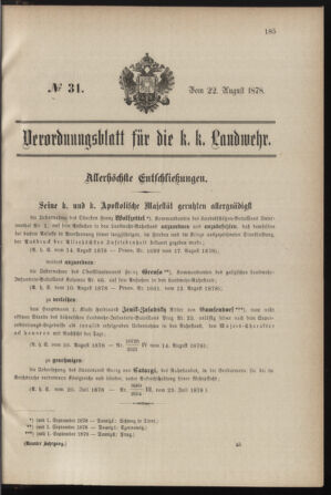 Verordnungsblatt für die Kaiserlich-Königliche Landwehr 18780822 Seite: 1