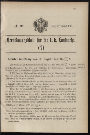 Verordnungsblatt für die Kaiserlich-Königliche Landwehr 18780822 Seite: 7