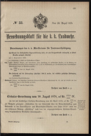 Verordnungsblatt für die Kaiserlich-Königliche Landwehr 18780826 Seite: 1