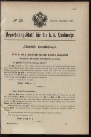 Verordnungsblatt für die Kaiserlich-Königliche Landwehr 18780928 Seite: 1