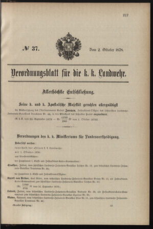 Verordnungsblatt für die Kaiserlich-Königliche Landwehr 18781002 Seite: 1