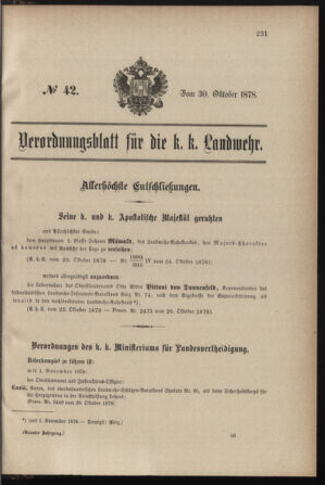 Verordnungsblatt für die Kaiserlich-Königliche Landwehr 18781030 Seite: 1