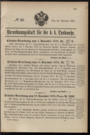 Verordnungsblatt für die Kaiserlich-Königliche Landwehr 18781128 Seite: 1