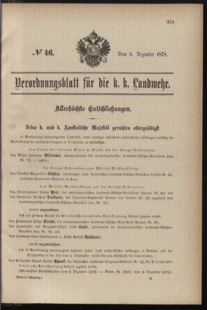 Verordnungsblatt für die Kaiserlich-Königliche Landwehr 18781208 Seite: 1