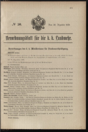 Verordnungsblatt für die Kaiserlich-Königliche Landwehr 18781230 Seite: 1