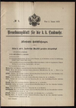 Verordnungsblatt für die Kaiserlich-Königliche Landwehr 18790102 Seite: 1