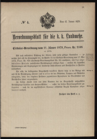 Verordnungsblatt für die Kaiserlich-Königliche Landwehr 18790117 Seite: 1