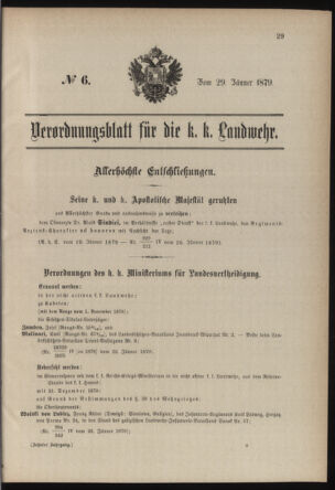 Verordnungsblatt für die Kaiserlich-Königliche Landwehr 18790129 Seite: 1