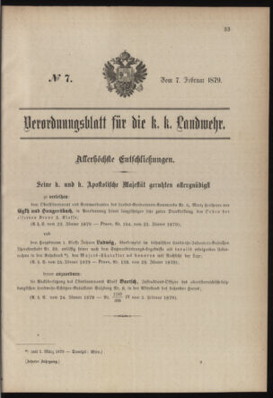 Verordnungsblatt für die Kaiserlich-Königliche Landwehr 18790207 Seite: 1