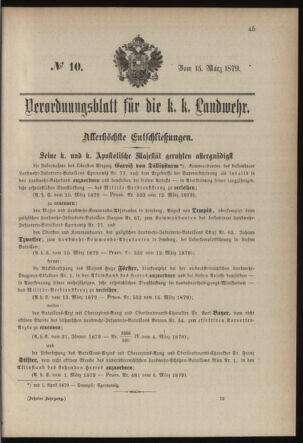 Verordnungsblatt für die Kaiserlich-Königliche Landwehr 18790315 Seite: 1