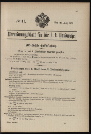 Verordnungsblatt für die Kaiserlich-Königliche Landwehr 18790327 Seite: 1