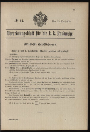 Verordnungsblatt für die Kaiserlich-Königliche Landwehr 18790423 Seite: 1